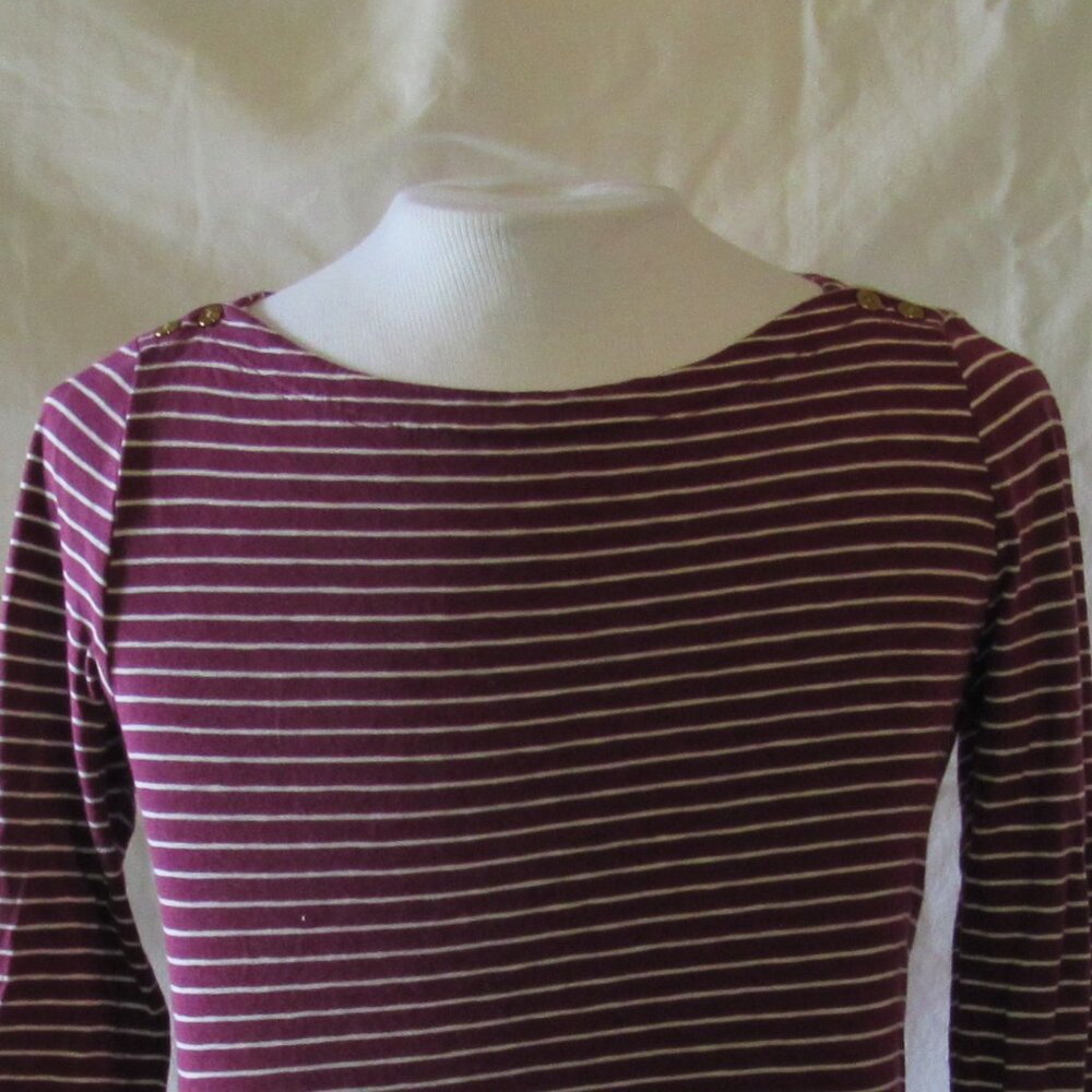 J. Crew Women's Maroon/White Stripe Painter Tee Size Large 100% Cotton EUC
